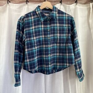Vintage Havana Cropped Plaid Button Down XL See Measurements‎